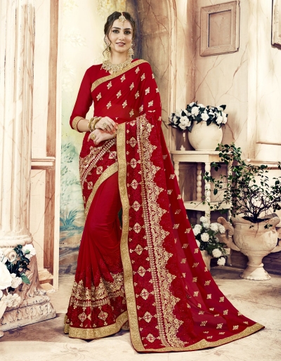 Maroon Georgette Embroidered  Wedding Wear  saree 6807